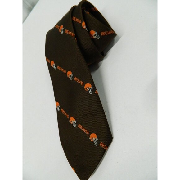 Cleveland Browns Mens Ralph Marlin Brown Polyester Tie With Orange Helmet Design - Picture 3 of 8